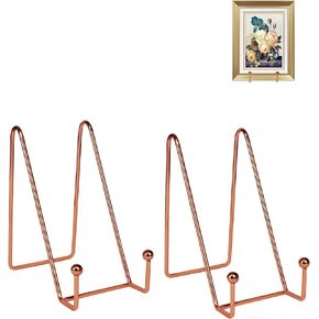 2 Pack 6 Inch Rose Gold Plate Stands for Display, Metal Rose Gold Frame Stand for Pictures, Decorative Dish, Book, Tabletop Art