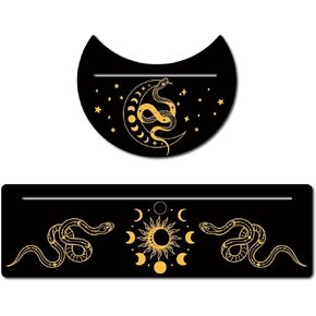 GORGECRAFT 2 Pieces Wooden Tarot Card Stand Black Tarot Card Holder Moon Phase Pattern 5" Moon Shape and 10" Rectangle Wood Tarot Cards Altar Stand Display Holder Witch Divination Ceremonial Tools