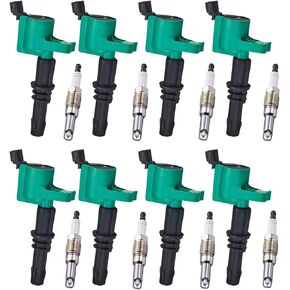 ENA Set of 8 Green Ignition Coil Pack Platinum Spark Plug Compatible with Ford Expedition F150 F250 F350 F450 F550 Super Duty Mark Navigator 5.4L 6.8L 2004 2005 2006 2007 2008 Replace# SP515 DG511