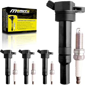 Set of 4 Ignition Coils Pack UF651 27300-2E000 & 4 PCS Iridium Spark Plugs Compatible with 2014-2015 Kia Soul Forte - 1.8L 2.0L Hyundai Tucson Elantra GT