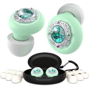 Crown Plus Earplugs Low-Level Noise Reduction with Clear Speech for Conversation, Social Gatherings, Sensitivity & Parenting 12 Ear Tips,Concerts -Crown Cubic Zirconia CZ,Green/Silver