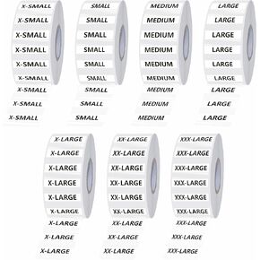 1750 PCS Clear Clothing Size Strip Labels, Tear-Resistant, Residue-Free, Black and White Fonts, 250 Strips Per Roll (7 Rolls, 1.25" X 5")