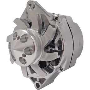 New Compatible With High Output 110 AMP Chrome Plated Alternator W/Billet Custom 1 Groove Pulley Self Exciting (Low Cut In)