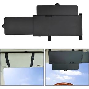 1 PC Car Sun Visor Shade, 12.2" x 5.9" Retractable Anti-Glare Goggle Trim, Multifunctional Windshield Shade Kit with Mounting Straps, Universal for Car Sun Visor Portable Accessory (Black)