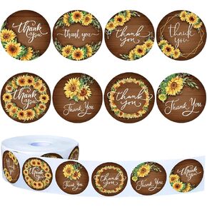 Whaline 1000pcs عباد الشمس شكرا لك ملصقات 8 تصميم استحمام الطفل شكرا لك الشارات المستديرة ريفي الزهور الزفاف دش الزفاف لصالح ملصقات التسمية للمغلفات حفلة عيد ميلاد لصالح اللوازم