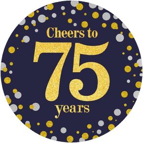Black and Gold Cheers to 75 Years Sticker Labels - 75th Birthday Party Favor Stickers - 2 in - 50 Count