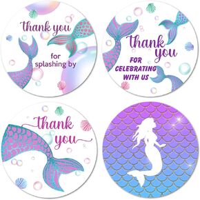 Mermaid 40 Thank You for Celebrating Stickers, 2 Inch Big Round Glossy Labels, Theme for Baby Shower, Birthday, Wedding, Bridal Shower, Great for Party Favors, Tags, Games and Supplies. Made in USA
