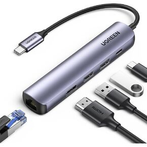 UGREEN USB C Hub 60Hz, 5-in-1 Gigabit USB C to Ethernet Adapter with 4K HDMI, 100W Power Delivery, 2 USB 3.0, Compatible with MacBook, iPad Pro, iPhone 15 Pro/Pro Max, Dell, HP, Surface, Switch