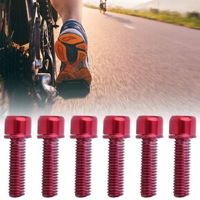 6Pcs Bicycle Stem Bolt Red Titinum Alloy Bike Stem Screw M5 18mm Bicycle Stem Screw Bolt with Spacer Titanium Alloy Bike Steering Handlebar Part for Cycling MTB Bicycle