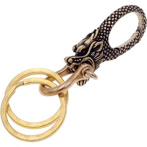 Brass EDC Lucky Chinese Dragon Keychains for Men,Antique Copper Feng Shui Key Chains Charms Keys Ring Holder,for Success and Wealth