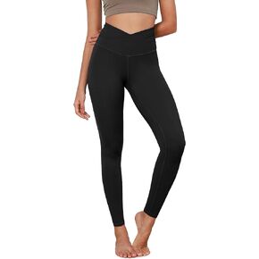 ODODOS Women's Cross Waist Yoga Leggings with Inner Pocket, 23"/25"/28" Gathered Crossover Workout Yoga Pants