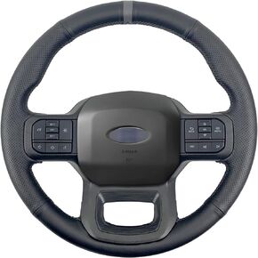 Hand-Stitch Steering Wheel Wrap Cover for 2021 2022 Ford F-150 F150 XL/XLT/Limited Interior Urethane Steering Wheel Protector Cover Accessories (Grey Marker)