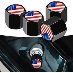 ZKFAR Pack-4 American Flag Car Wheel Tire Valve Stem Caps, Airtight Dust Proof Covers (Black & Multicolored)