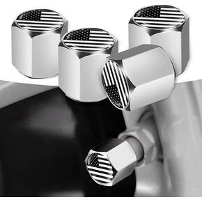 ZKFAR Pack-4 American Flag Car Wheel Tire Valve Stem Caps, Airtight Dust Proof Covers (Black & Multicolored)