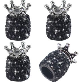 Sikawai Car Tire Valve Stem Caps Bling Crown Sparkling Handmade Crystal Rhinestone Universal Caps Cover Chrome Bling Car Accessories - Crown Black