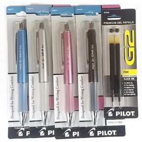 Pilot 4 Count Fine Point Gel Ink Rollerball Pens, Metallic Mauve, Ice Blue, Silver, Charcoal Gray, Black Ink, 2 Black Refills