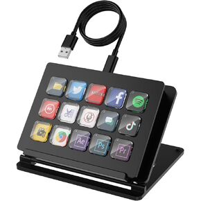 LCD Shortcut Stream Controller, 15-Key All-in-one Stream Trigger Key Console for Desktop Productivity, Customise LCD Touchable Switchable Buttons for OBS, Twitch, YouTube - Mac & PC Compatible