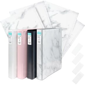 Yoobi 1 Inch Marble Binder & 8-Tab Marble Binder Divider Set - 4-Pack of 3-Ring Binder with 2 Pockets, 4-Pack of Binder Organizer Tabs w/Blank Sticky Labels - Perfect for School, Home or Office