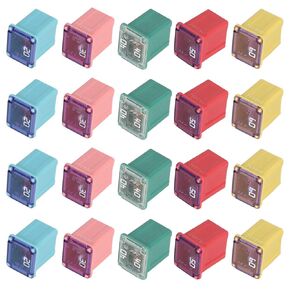 Jcase FMX Fuses Assortment 20 Flosser Low Profile Fuse Female Maxi Fuse Mini Automotive Box Shaped Fuses Kit 20 30 40 50 60 Amp