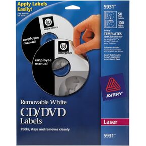 Avery Printable CD Labels, Matte White, Removable Adhesive, Laser & Inkjet Printers, 50 Blank CD Labels & 100 Spine Labels, Great for CD Labels, DVD Labels, PC Disc Labels, and More (5931)
