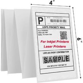 Shipping Labels 4 x 6 for Inkjet Printers Laser printers 4 inch by 6 inch Self Adhesive Shipping Label Fan-flod Pre-cut Full Sheet White Color Printable 100 Labels