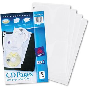 Avery Clear DVD Storage Sleeves for 3 Ring Binder, Two-Sided, Pack of 5 Holds 20 CD/DVDs Total (75263)