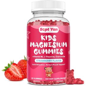 Magnesium Gummies for Kids - Magnesium Citrate Supplement with Vitamin B6, L-theanine, Chamomile & Lemon Balm - Calm Magnesium for Kids & Adults Sleep, Relaxation, Strawberry Flavor 60 Gummies