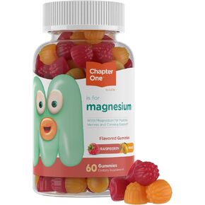 Chapter One Magnesium Gummies, Great Tasting Magnesium for Kids, Calm Kids Magnesium, Magnesium Gummies for Women and Men, Raspberry and Mango Flavored, Certified Kosher, (60 Flavored Gummies)