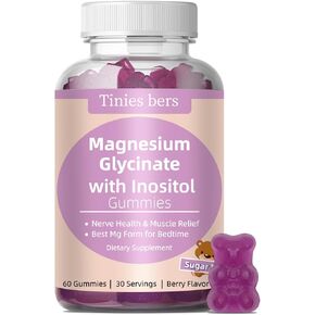 Magnesium Glycinate Gummies 400mg, w/Inositol 500mg for Women, Mineral & VIT B8 for Sleep, Stress & Muscle Relief, Metabolism Health, Sugar Free, No Melatonin, Gluten Free, Non GMO, Vegan, Pectin, 60