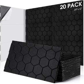 20 Pcs Large Acoustic Panels Self Adhesive Soundproof Wall Panels 24 x 12 x 0.4 Inch Wall Sound Absorbing Panel Hexagon Pattern Noise Cancelling Sound Panel for Home Recording Studio Room