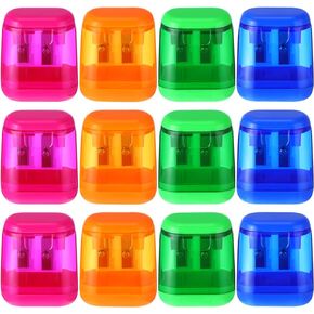 24 Pcs Chivertion Pencil Sharpeners Bulk for School Office, Dual Holes Manual Sharpeners for Kids Assorted Color Compact Sharpeners with Lid for Back to School Donation Supplies Party Favors