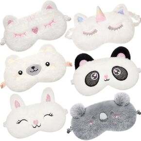 6 Pcs Kids Sleep Mask Cute Unicorn Animal Sleeping Eye Cover Funny Soft Plush Blindfold Eyeshade for Women Girls Kids Plane Travel Nap Night Sleeping