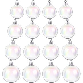 Kathfly 16 Pieces Iridescent Christmas Ball Ornaments White Ornaments Balls Transparent Plastic Clear Christmas Tree Baubles for DIY Christmas Xmas Party Birthday Wedding Decor Crafts, 4 Sizes