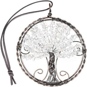 Healing Crystal Stone Tree of Life Hanging Ornament for Home Office Car Hanging Decoration for Feng Shui Indoor Outdoor Decor, Tiger’s Eye