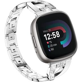 Compatible for Fitbit Versa 4/3 Sense 2/Sense Bands,Women Metal Replacement Chain Bling Jewelry Bracelet Rhinestone Versa 4/3 Strap Wristband for Fitbit Versa 4/3/Sense 2/Sense