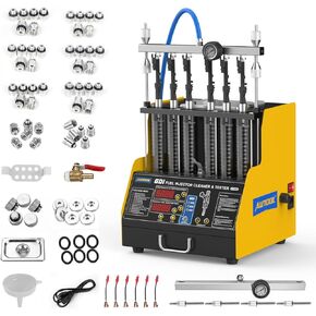 AUTOOL Fuel Injector Cleaner Tester Machine, Automotive Ultrasonic Fuel Injection Cleaner for 6 Cylinder Petrol Vehicles, GDI, EFI, FSI Fuel Injector Cleaning Kit 12V/70V/120V