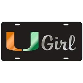 Miami Hurricanes Black U-girl Mirrored Inlaid Laser Cut License Plate
