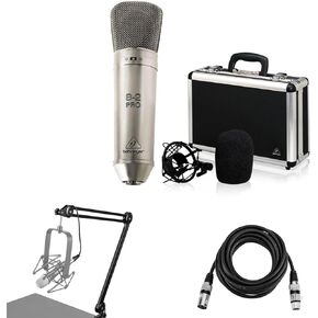 B-2 PRO Gold-Sputtered Large Dual-Diaphragm Studio Condenser Microphone W Carrying Case, Bundle with, H&A Broadcast Arm with Internal Springs and Integrated 10' XLR Cable