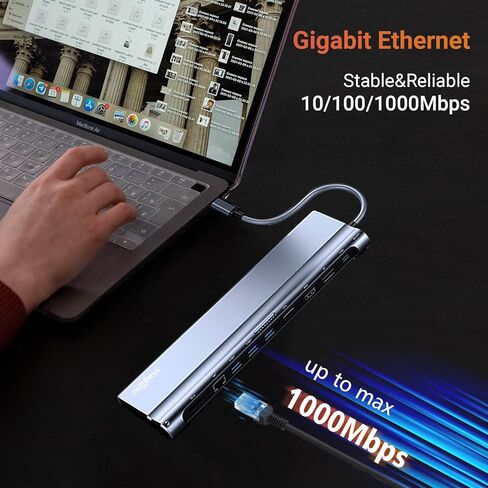 Laptop Docking Station Dual Monitor USB C Dock with 3 USB 3.0 Ports,4K HDMI, DisplayPort, VGA, Gigabit Ethernet,SD/TF Slots, 3.5mm Audio/Mic,100W PD Port, Lock Hole for Full-Featured USB C Laptops. in Kuwait