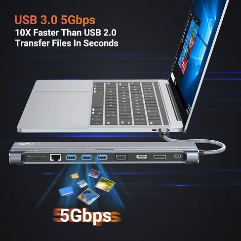 Laptop Docking Station Dual Monitor USB C Dock with 3 USB 3.0 Ports,4K HDMI, DisplayPort, VGA, Gigabit Ethernet,SD/TF Slots, 3.5mm Audio/Mic,100W PD Port, Lock Hole for Full-Featured USB C Laptops. in Kuwait