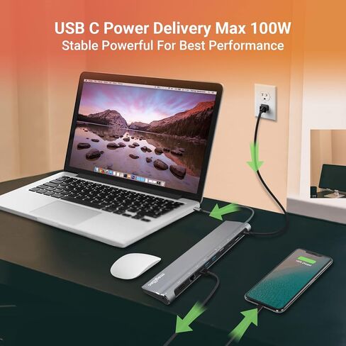 Laptop Docking Station Dual Monitor USB C Dock with 3 USB 3.0 Ports,4K HDMI, DisplayPort, VGA, Gigabit Ethernet,SD/TF Slots, 3.5mm Audio/Mic,100W PD Port, Lock Hole for Full-Featured USB C Laptops. in Kuwait