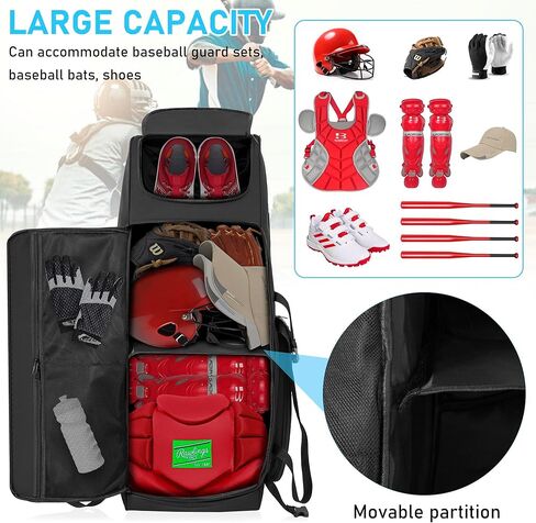 حقيبة البيسبول المتدحرجة من توريبيو، حقائب معدات البيسبول والكرة اللينة ذات العجلات، حقيبة مضرب البيسبول الرياضية للبالغين، تحمل الخفاش والخوذة والمزيد in Kuwait