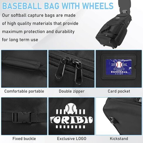 حقيبة البيسبول المتدحرجة من توريبيو، حقائب معدات البيسبول والكرة اللينة ذات العجلات، حقيبة مضرب البيسبول الرياضية للبالغين، تحمل الخفاش والخوذة والمزيد in Kuwait