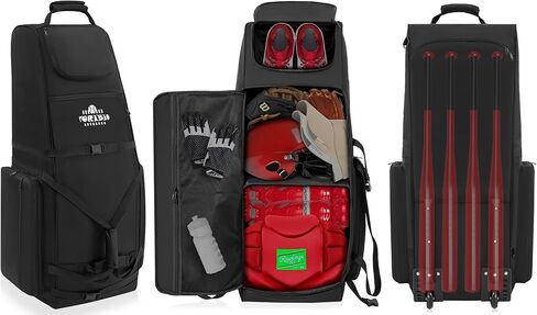 حقيبة البيسبول المتدحرجة من توريبيو، حقائب معدات البيسبول والكرة اللينة ذات العجلات، حقيبة مضرب البيسبول الرياضية للبالغين، تحمل الخفاش والخوذة والمزيد in Kuwait