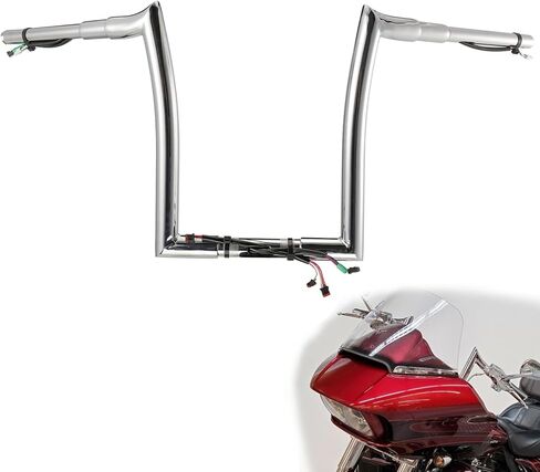 TIGERSGATE PRE-WIRED 14" Rise 1.5" Fat Road Glide Meathook Ape Hangers Handlebar for 2015 Harley Road Glide, Road Glide Special & Road Glide Ultra, Road Glide Custom Models, Chrome in Saudi Arabia