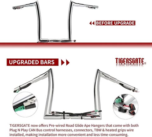 TIGERSGATE PRE-WIRED 14" Rise 1.5" Fat Road Glide Meathook Ape Hangers Handlebar for 2015 Harley Road Glide, Road Glide Special & Road Glide Ultra, Road Glide Custom Models, Chrome in Saudi Arabia