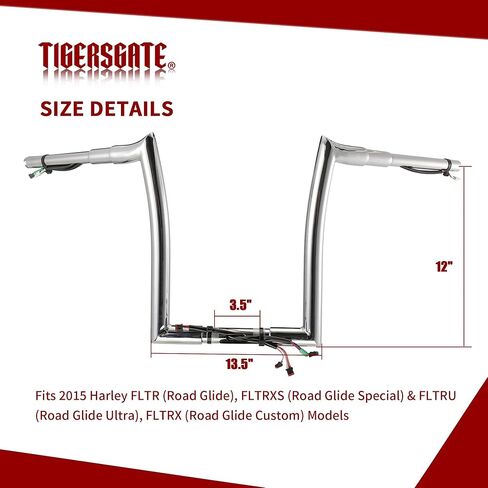 TIGERSGATE PRE-WIRED 14" Rise 1.5" Fat Road Glide Meathook Ape Hangers Handlebar for 2015 Harley Road Glide, Road Glide Special & Road Glide Ultra, Road Glide Custom Models, Chrome in Saudi Arabia