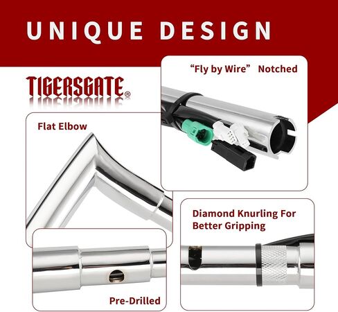 TIGERSGATE PRE-WIRED 14" Rise 1.5" Fat Road Glide Meathook Ape Hangers Handlebar for 2015 Harley Road Glide, Road Glide Special & Road Glide Ultra, Road Glide Custom Models, Chrome in Saudi Arabia