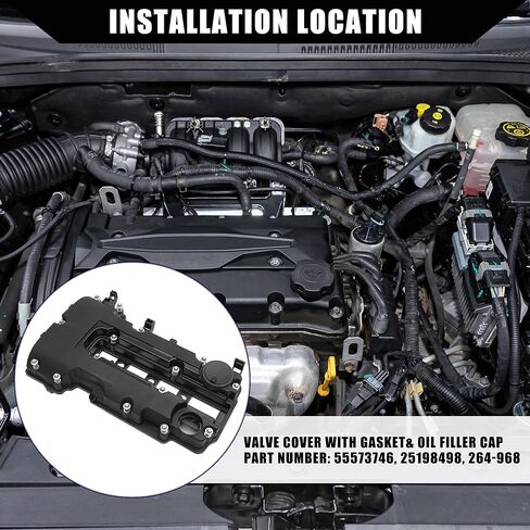 No.55573746/25198498/25198874 / طقم غطاء صمام المحرك مع الحشايا والمسامير لسيارة Chevy Cruze 1.4L 2011-2015 لسيارة Cadillac ELR 2014-2016 / استبدال صمام PCV / متين / مجموعة واحدة / أسود in Kuwait