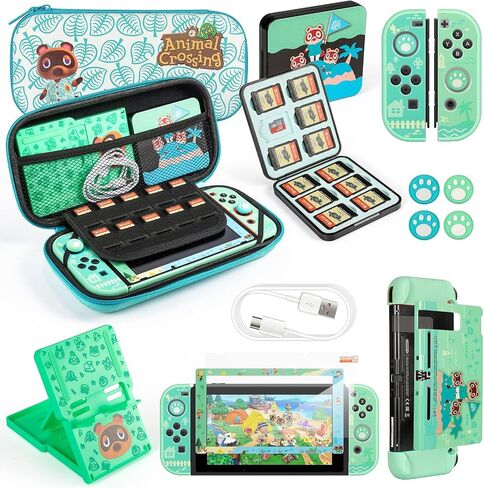 Case for Switch with Animal Crossing, Switch Accessories Bundle Carry Case & Protective Case Cover, Screen Protector & Thumb Grip Green (SWITCH) in Saudi Arabia